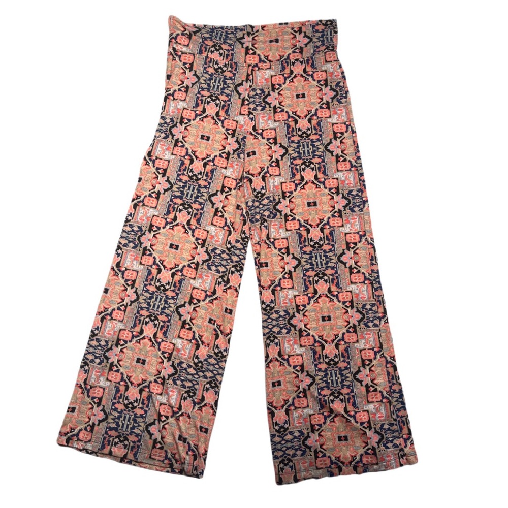 Just be… size large pink and blue multi patterned cotton wide flare pants